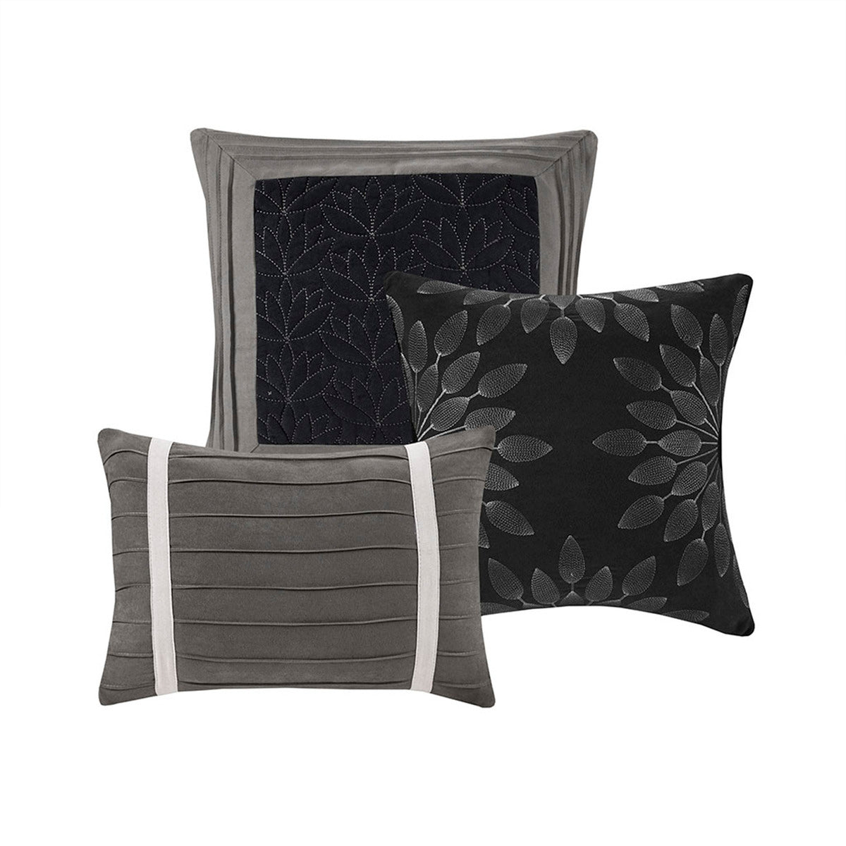 7 PC Pieced Faux Suede Comforter Set Black King
