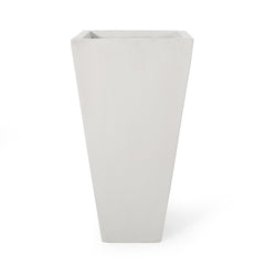 13" Outdoor Modern MGO Small Cast Stone Planter Matte White