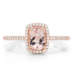 0.82 Carat Genuine Morganite and White Diamond 14K Rose Gold Ring