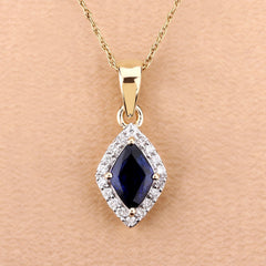 0.92 Carat Genuine Blue Sapphire and White Diamond 14K Yellow Gold Pendant