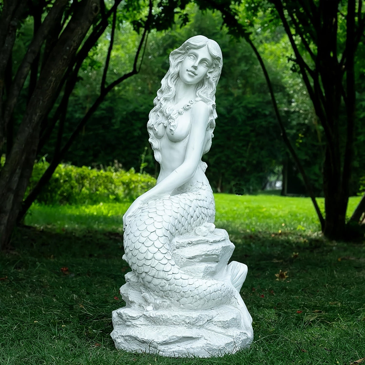 20" H Mermaid on Ocean Rock Garden Statue Resin Outdoor Sculpture