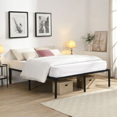 Heavy Duty Queen Size Bed Frame With Quiet Support - Black