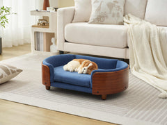 Scandinavian Style Elevated Dog Bed Pet Sofa Velvet Dark Blue Small Size