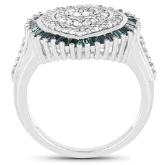 0.74 Carat Genuine White Diamond and Green Diamond .925 Sterling Silver Ring