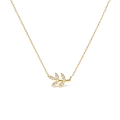 10K Yellow Gold 1/10 Cttw Diamond Leaf and Branch 18" Pendant Necklace (H-I Color, I1-I2 Clarity)