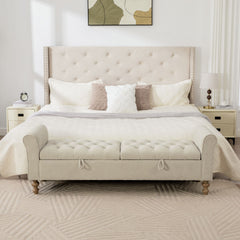 Napped Storage Bench With Rolled Armrest - Griege