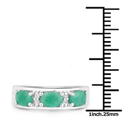 1.38 Carat Genuine Emerald and White Topaz .925 Sterling Silver Ring