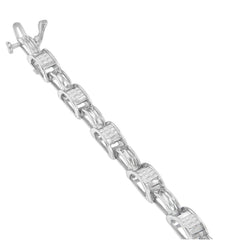 14K White Gold 1.0 Cttw Invisible Set Princess Diamond Alternating Link Tennis Bracelet (I-J Color, I1-I2 Clarity) - 7.25"