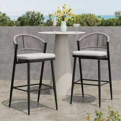 Outdoor Bar Height Metal Frame Counter Stools with Scallop-shaped Backrest & Water-resistant Cushions - Set of 2