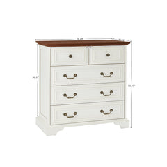 Antique Brown & White 5-Drawer Vintage Dresser – Farmhouse & Modern Design