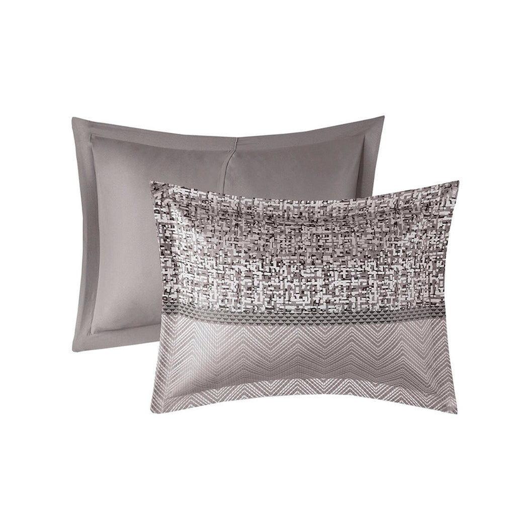 7 Piece Jacquard Comforter Set Grey/Taupe King