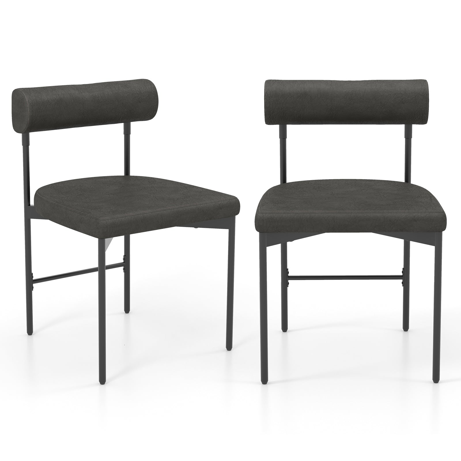 Faux Leather Upholstered Kitchen Side Chair Set of 2 with Curved and Padded Backrest-Gray