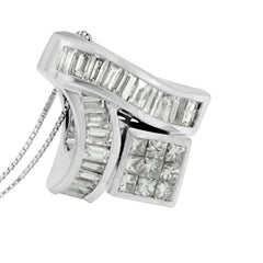 14K White Gold 1 7/8 cttw Princess and Baguette Cut Mixed Geometry Diamond Pendant Necklace (G-H, SI1-SI2)