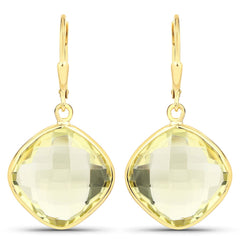 21.40 Carat Genuine Lemon Quartz .925 Sterling Silver Earrings