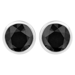 .925 Sterling Silver 4.00 Cttw Round Brilliant-Cut Black Diamond Bezel-Set Stud Earrings with Screw Backs (Fancy Color-Enhanced, I2-I3 Clarity)