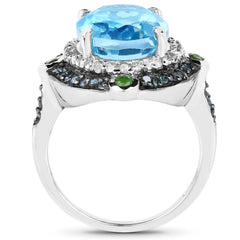 5.84 Carat Genuine Multi Stones .925 Sterling Silver Ring