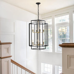18' Modern 8-Light Black Gold Geometric Pendant Chandelier