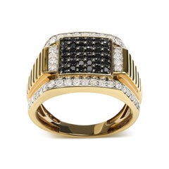Men's 14K Yellow Gold Plated .925 Sterling Silver 1 1/2 Cttw White and Black Treated Diamond Cluster Ring (Black / I-J Color, I2-I3 Clarity) - Size 10