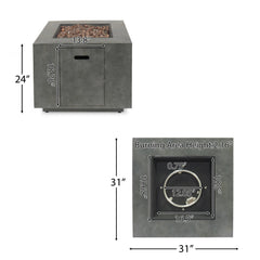 Modern Iron Square Fire Pit with Stone Gray Finish