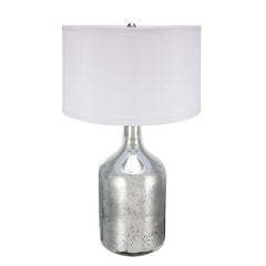 Silver Round Table Lamp with White Fabric Shade