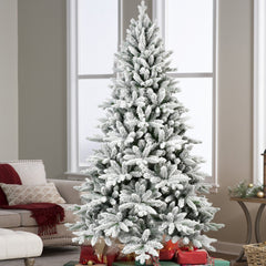 7ft Flocked Christmas Tree with 1514 Tips Realistic Snowy Hinged Tree