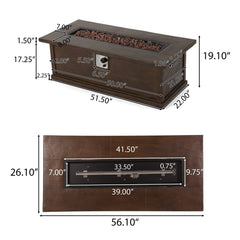 Transitional 56'' Rectangular Outdoor MGO Propane Fire Pit with 50,000 BTU