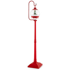 68 Inch Festive Musical Christmas Street Lamp Post with Snow Globe Lantern-Red