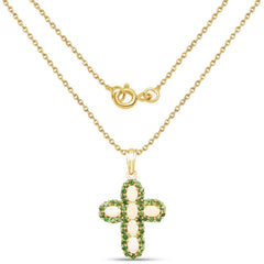 14K Yellow Gold Plated 3.11 Carat Genuine Ethiopian Opal and Chrome Diopside .925 Sterling Silver Pendant