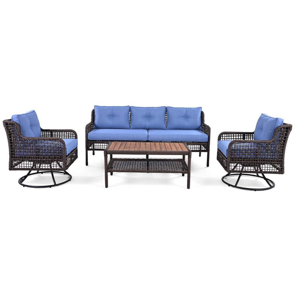 GO 4 Pieces Patio Furniture Set with Swivel Chairs Outdoor Wicker Sofas