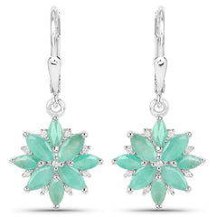 2.92 Carat Genuine Emerald and White Diamond .925 Sterling Silver Earrings