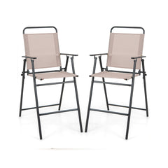 Set of 2 Patio Folding Bar-Height Chairs with Armrests and Quick-Drying Seat-Beige