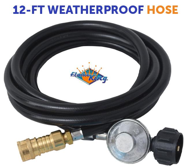 12FT QCC/Type 1 Regulator Hose with 1/4 Quick-Connect Adapter for Flame King Heaters and Buddy Mr Heaters