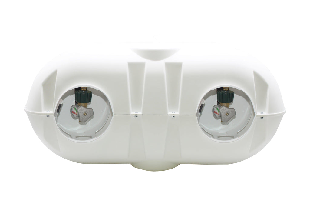 Flame King Dual 30LB LP Propane Tank Light Plastic Heavy Duty Cover RV Trailer White
