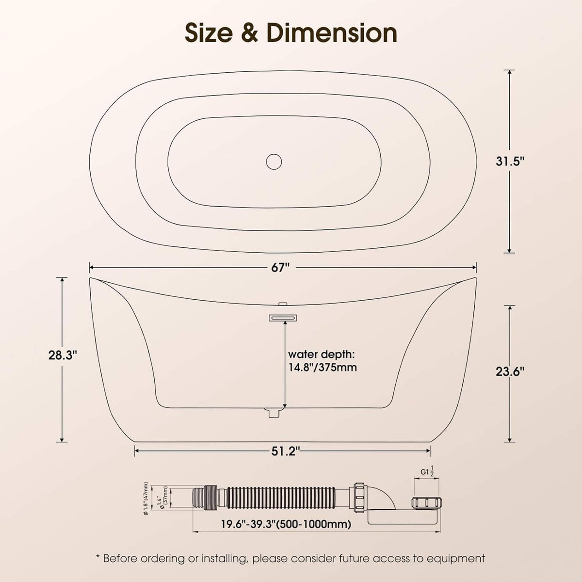Nuvia Verano Freestanding Whirlpool Air Bubble LED Massage Bathtub (SAK47639)