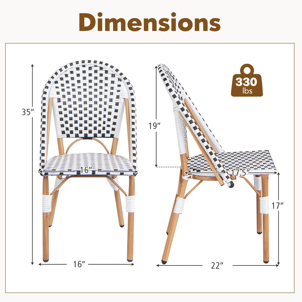 French Bistro Chair Set of 2 with Galvanized Metal Framex-White