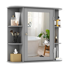 Multipurpose Mount Wall Surface Bathroom Storage Cabinet with Mirror-Gray