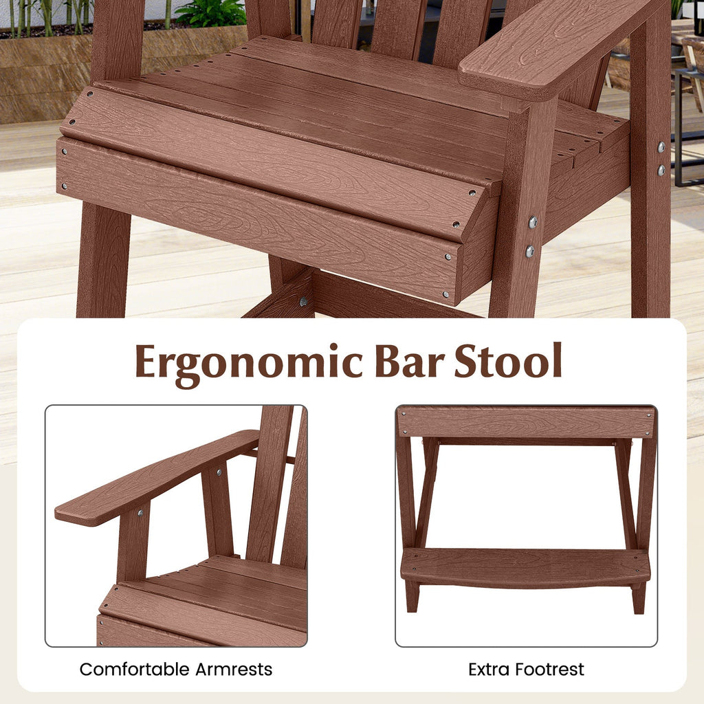 HDPE Patio Chair with Armrest and Footrest for Indoor Outdoor-Coffee