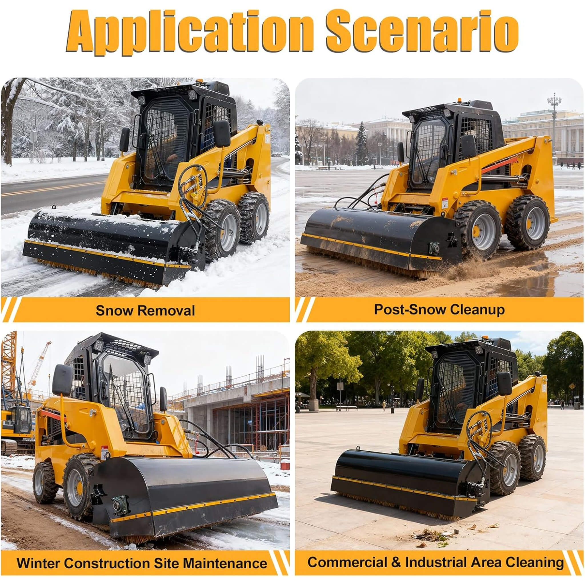 72-Inch Industrial Skid Steer Sweeper Attachment