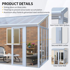 0x14 Ft Aluminum Patio Sunroom with Sliding Doors