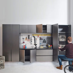 Alora Heavy-Duty Wall-Mounted Metallic Gray Garage Cabinet Set With Soft Closing Doors And Drawers (SAK24368)