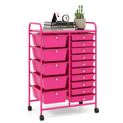 15-Drawer Utility Rolling Organizer Cart MultiUse Storage-Pink