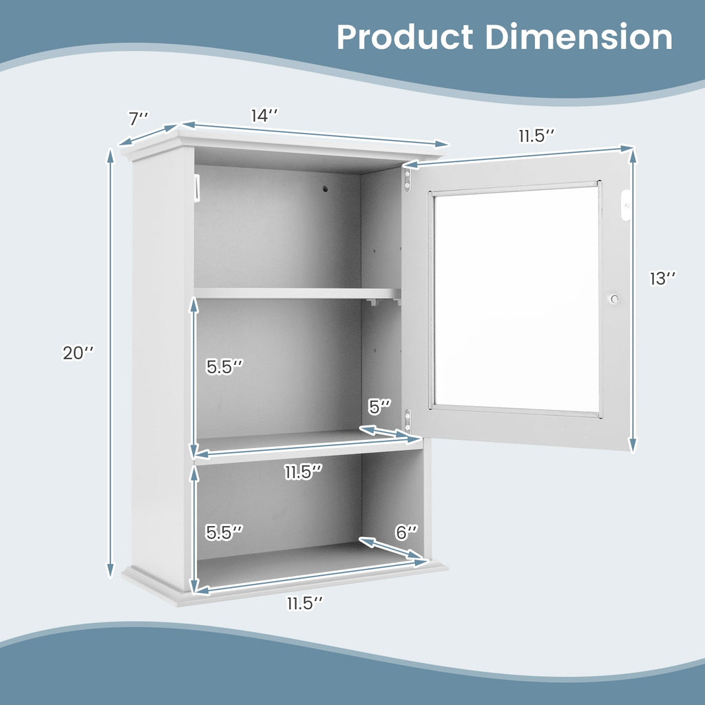 Bathroom Wall Mounted Adjustable Hanging Storage Medicine Cabinet-White