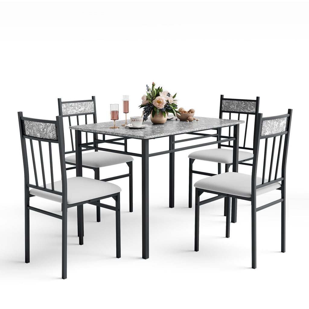 5-Piece Faux Marble Dining Set with Steel Frame
