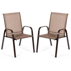 2 Pcs Patio Chairs Outdoor Dining Chair with Armrest-Brown