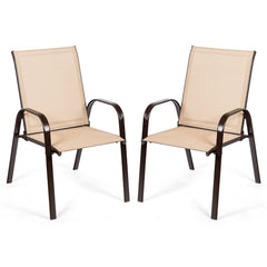 2 Pcs Patio Chairs Outdoor Dining Chair with Armrest-Beige