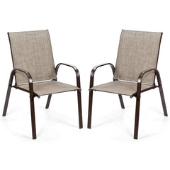 2 Pcs Patio Chairs Outdoor Dining Chair with Armrest-Gray