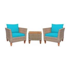 3 Pieces Patio Rattan Furniture Set with Washable Cushion for Yard Porch