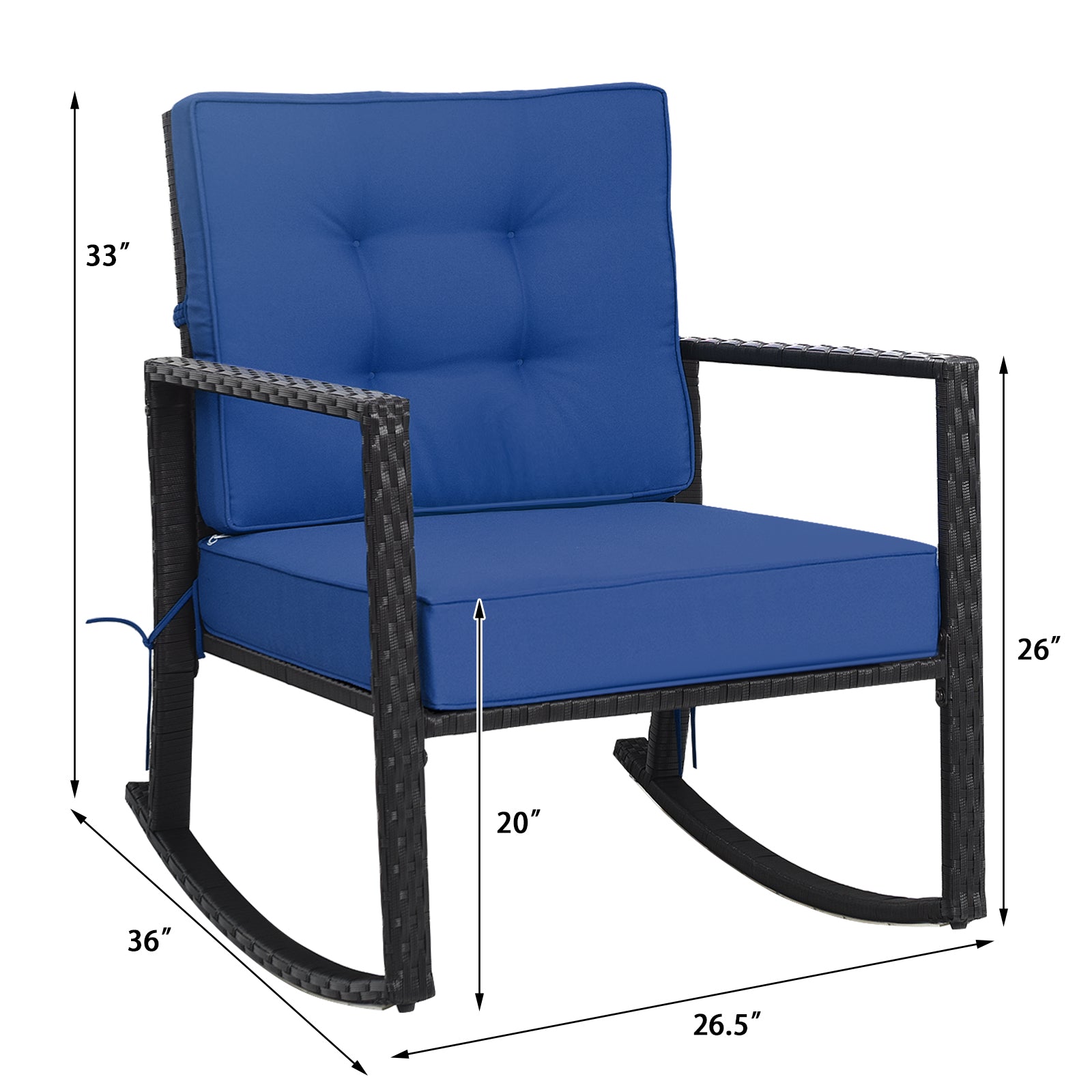 Patio Rattan Rocker Outdoor Glider Rocking Chair Cushion Lawn-Navy