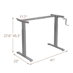 Hand Crank Sit to Stand Desk Frame Height Adjustable Standing Base-Gray