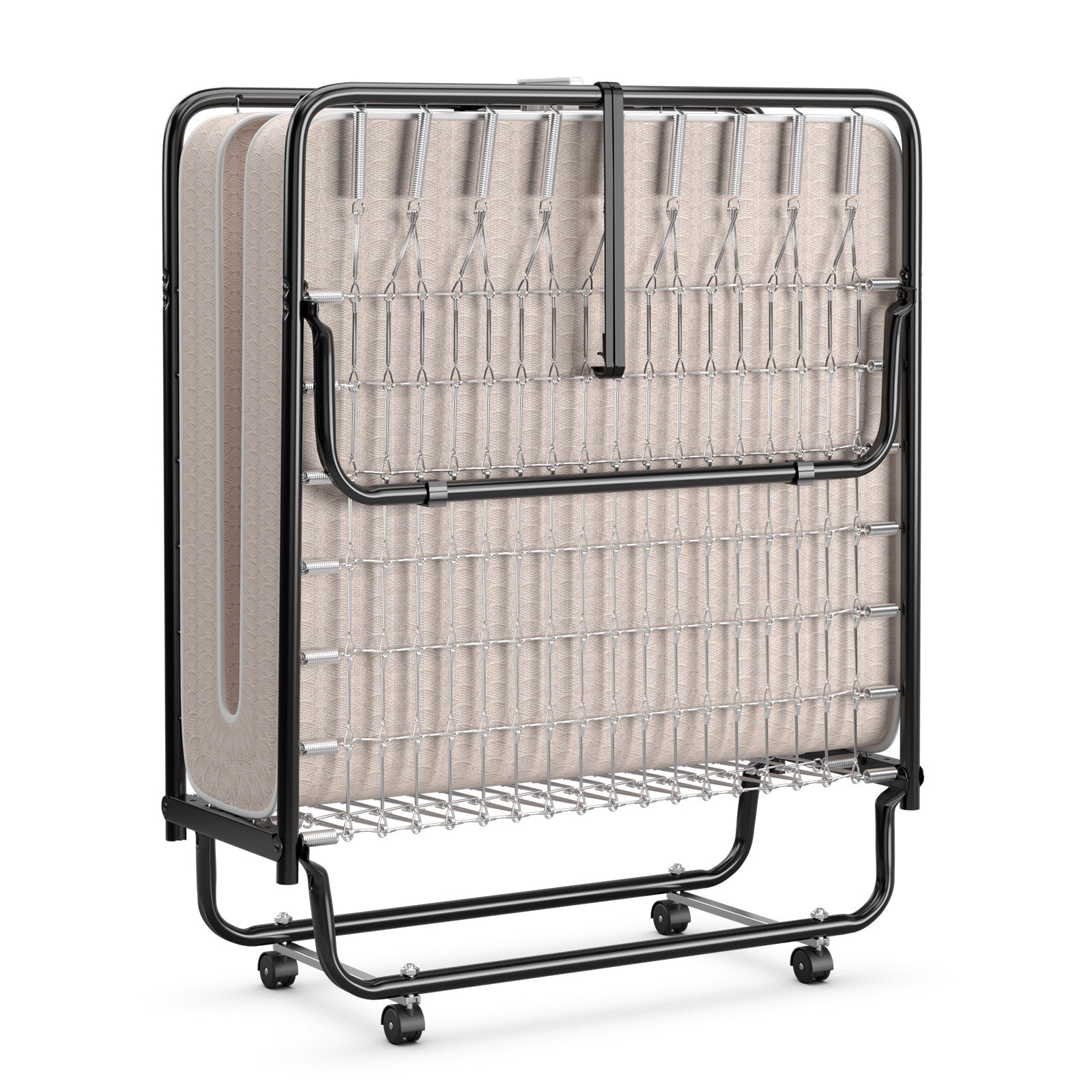 Rollaway Guest Bed with Sturdy Steel Frame and Memory Foam Mattress Made in Italy-Beige